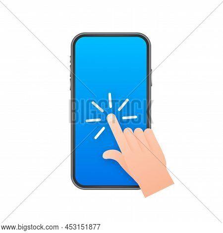 Click Smartphone. Empty Screen, Phone Mockup. Device Mockup. Cursor Icon Vector. Hand Pointer Vector