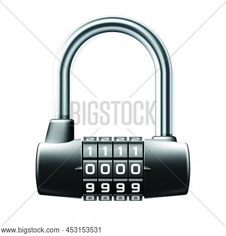 Combination Lock, School Locker Room Code Padlock Icon, Keyless Cylindrical Lock, Vector