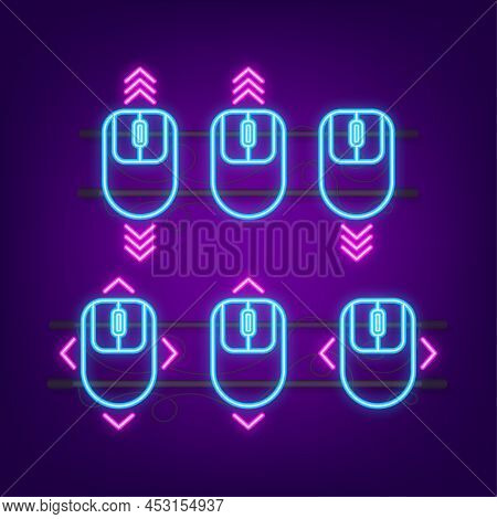 Scrolling Mouse Neon Icon. Landing Page. Computer Mouse. Vector Stock Illustration.
