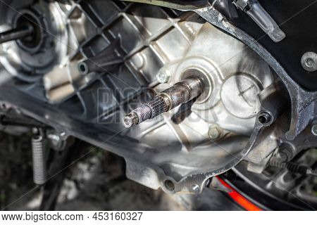 Open Cvt Case With Scooter Rear Wheel Drive. Repair And Maintenance Of Motorcycles.