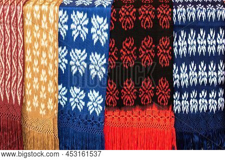 Scarves Or Macanas At The Market, Traditional Handcraft And Design For Gualaceo Canton, Azuay Provin