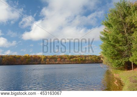 Picturesque Autumn Vista On The Chippewa River In Brunet Island State Park, Central Wisconsin.