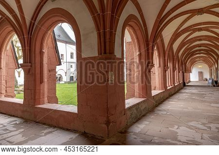 Eltville, Germany - December 29, 2018: Sandstone Archs At The Inner Garden At Cloister Of Eberbach, 