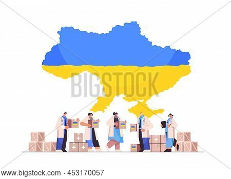 Doctors Holding Help Boxes With Medical Supplies Humanitarian Aid Material Assistance Governmental H