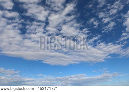 Wide Clear Sky With Beautiful Tall White Clouds Ideal As Natural Day Backdrop