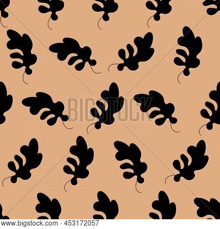 Floral Seamless With Hand Drawn Color Leaves. Cute Autumn Background. Tropic Beige Branches. Modern 