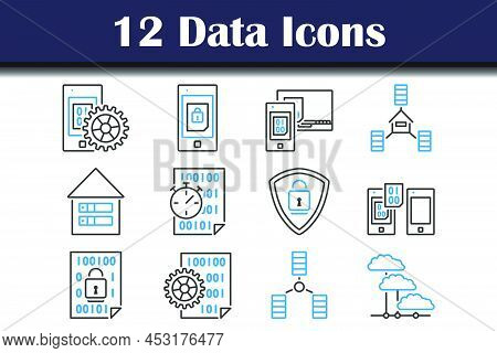 Data Icon Set. Editable Bold Outline With Color Fill Design. Vector Illustration.