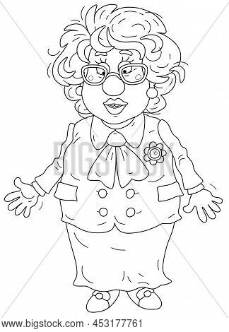 Woman Politician Gesturing And Giving A Speech At A Meeting, Black And White Vector Cartoon Illustra