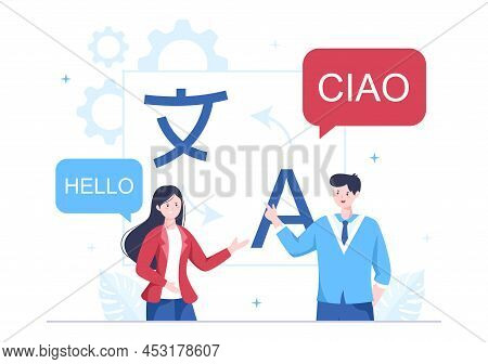 Translator Or Translation Language Illustration. Say Hello In Different Countries And Multilingual I