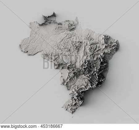 Relief Map Of Brazil Grey Color Modern Minimal Map 3d Illustration