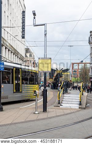 Manchester, England, Uk - 13 April, 2022 City Centre Of Manchester During Springtime. Tram Station N