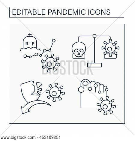 Pandemic Line Icons Set.fatality Rate, Covid Toes, Immunocompromised, Mortality And Morbidity. Disea