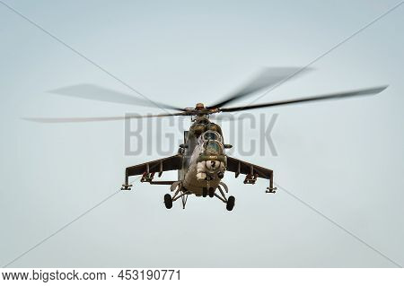 Gdynia, Poland - August 21, 2021: Mi 171 Helicopter Flight At The Aero Baltic Show In Gdynia, Poland