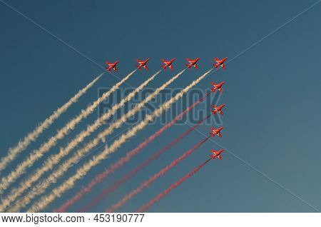 Gdynia, Poland - August 21, 2021: The Royal Air Force Aerobatic Team Of The United Kingdom At The Ae