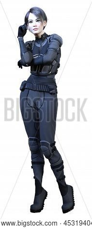 3d Rendering Of A Sceince Fiction Warrior Woman Isolated On White Background