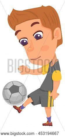 Boy Kicking Football Ball. Kid Playing Socker