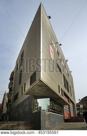 Alicante, Spain- March 28, 2022: Rectilinear And Geometric Facade Of The Fire Station Of Alicante Ci