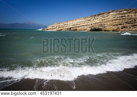 Matala Beach On Sundrenched Day On Crete