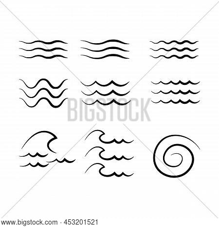Ocean, Sea Waves Vector Icons, Symbols Set Illustration Design