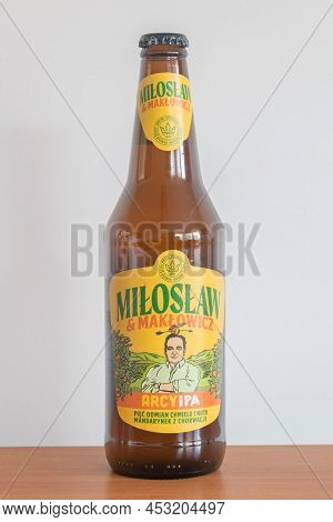 Pruszcz Gdanski, Poland - April 18, 2022: Miloslaw And Maklowicz Arcy Ipa Beer. Robert Maklowicz Pro