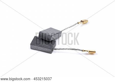 Carbon Brushes Isolated On A White Background. Brushes For Electric Motor.spare Parts For Angle Grin