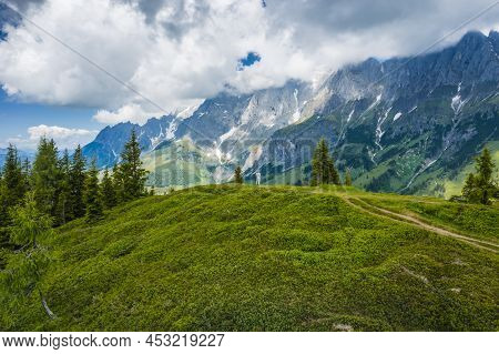 Traveler Man On Hiking Trail Enjoying Wilder Kaiser Mountains, Tirol - Austria