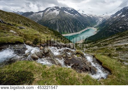 Schlegeis Stausee Lake View. Zillertal, Austria, Europe