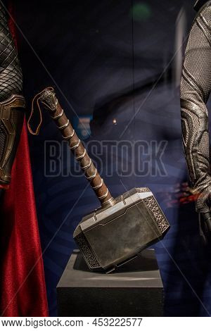 Chicago, Il May 1, 2021, Mjolnir, Thor Hammer, On Display From The Movie The Avengers, Marvel Cinema