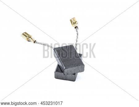 Carbon Brushes Isolated On A White Background. Brushes For Electric Motor.spare Parts For Angle Grin