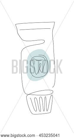 Tooth Pasta One Line. Teeth Pasta Tube Care Line Art. Dental Care. Vector Illustration