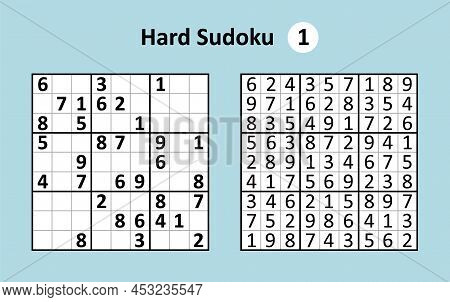 Sudoku Game With Answers. Hard Complexity. Simple Vector