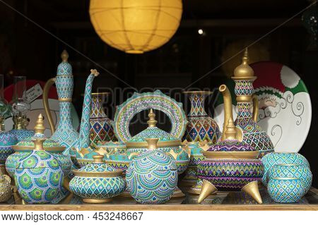 Masuleh, Iran - December 22, 2017 Earthenware Products At Shop Shelf For Sale