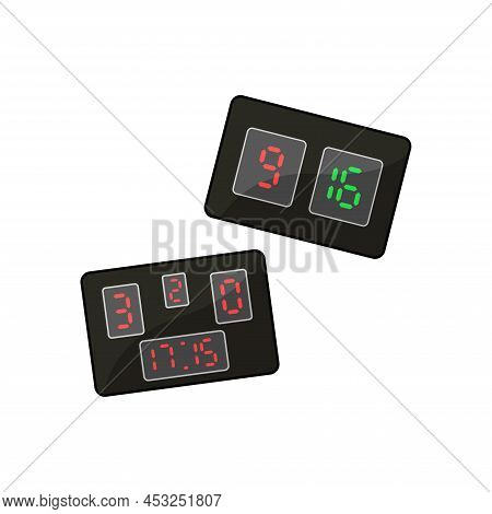 Electronic Scoreboard And Board Of Football Players Replacement. Soccer Game Equipment Isolated On W