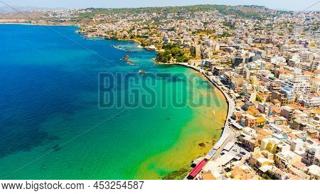 Panoramic Aerial View From Above Of The City Of Chania, Crete Island, Greece. Landmarks Of Greece, B