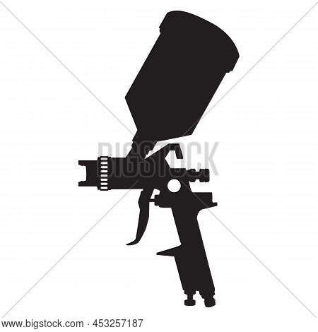 Paint Spray Gun Silhouette On White Background. Spray Gun Sign. Paint Sprayer Symbol. Flat Style.