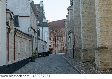 Mechelen, Malin, Antwerp, Belgium, March 28, 2022, Empty Laneway In The Large Beguinage Or Groot Beg