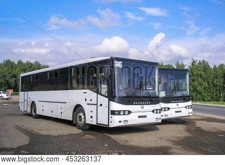 Chelyabinsk Region, Russia - July 7, 2007: Brand New Coach Buses Volzhanin 5270 At An Intercity Road