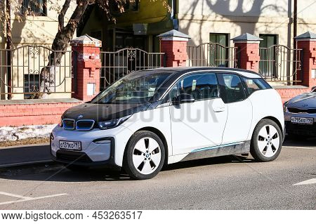 Moscow, Russia - March 6, 2022: Urban Electric Car Bmw I3 (i01) In A City Street.