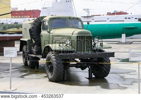 Verkhnyaya Pyshma, Russia - September 14, 2021: Soviet Army Truck Zil-157 Based Washing And Neutrali