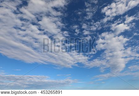 Wide Clear Blue Sky With Beautiful Tall White Clouds Ideal As Natural Day Backdrop