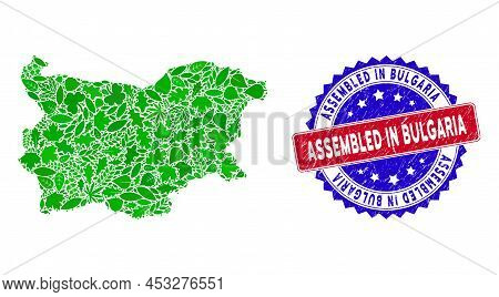 Eco Bulgaria Map Mosaic Of Floral Leaves In Green Color Variations With Grunge Bicolor Assembled In 