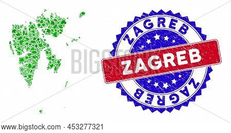Eco Svalbard Island Map Collage Of Herbal Leaves In Green Color Tinges With Grunge Bicolor Zagreb St