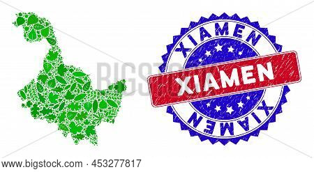 Eco Heilongjiang Province Map Collage Of Herbal Leaves In Green Color Tinges And Grunge Bicolor Xiam