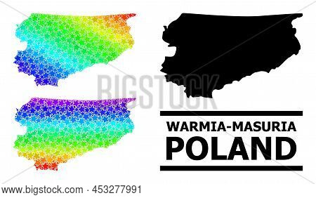 Spectral Gradiented Star Mosaic Map Of Warmia-masuria Province. Vector Vibrant Map Of Warmia-masuria