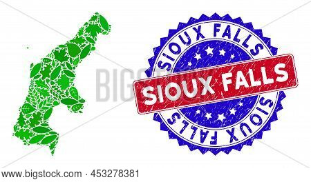 Ecology Saipan Island Map Collage Of Plant Leaves In Green Color Hues And Grunge Bicolor Sioux Falls