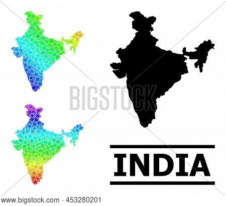 Spectrum Gradiented Star Mosaic Map Of India. Vector Colorful Map Of India With Rainbow Gradients. M
