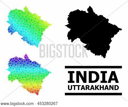 Rainbow Gradiented Stars Mosaic Map Of Uttarakhand State. Vector Colorful Map Of Uttarakhand State W