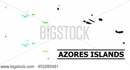 Spectral Gradiented Star Collage Map Of Azores Islands. Vector Vibrant Map Of Azores Islands With Sp