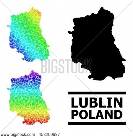 Spectral Gradient Star Collage Map Of Lublin Province. Vector Colorful Map Of Lublin Province With S