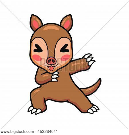 Vector Illustration Of Cute Little Aardvark Cartoon Dancing
